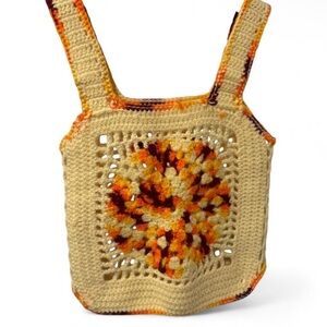 Handcrafted Crochet Beige and Orange Tank Top